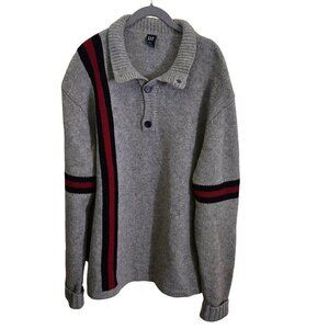 Vintage Gap Wool Gray Stripe Detail Grandpa Sweater Size L